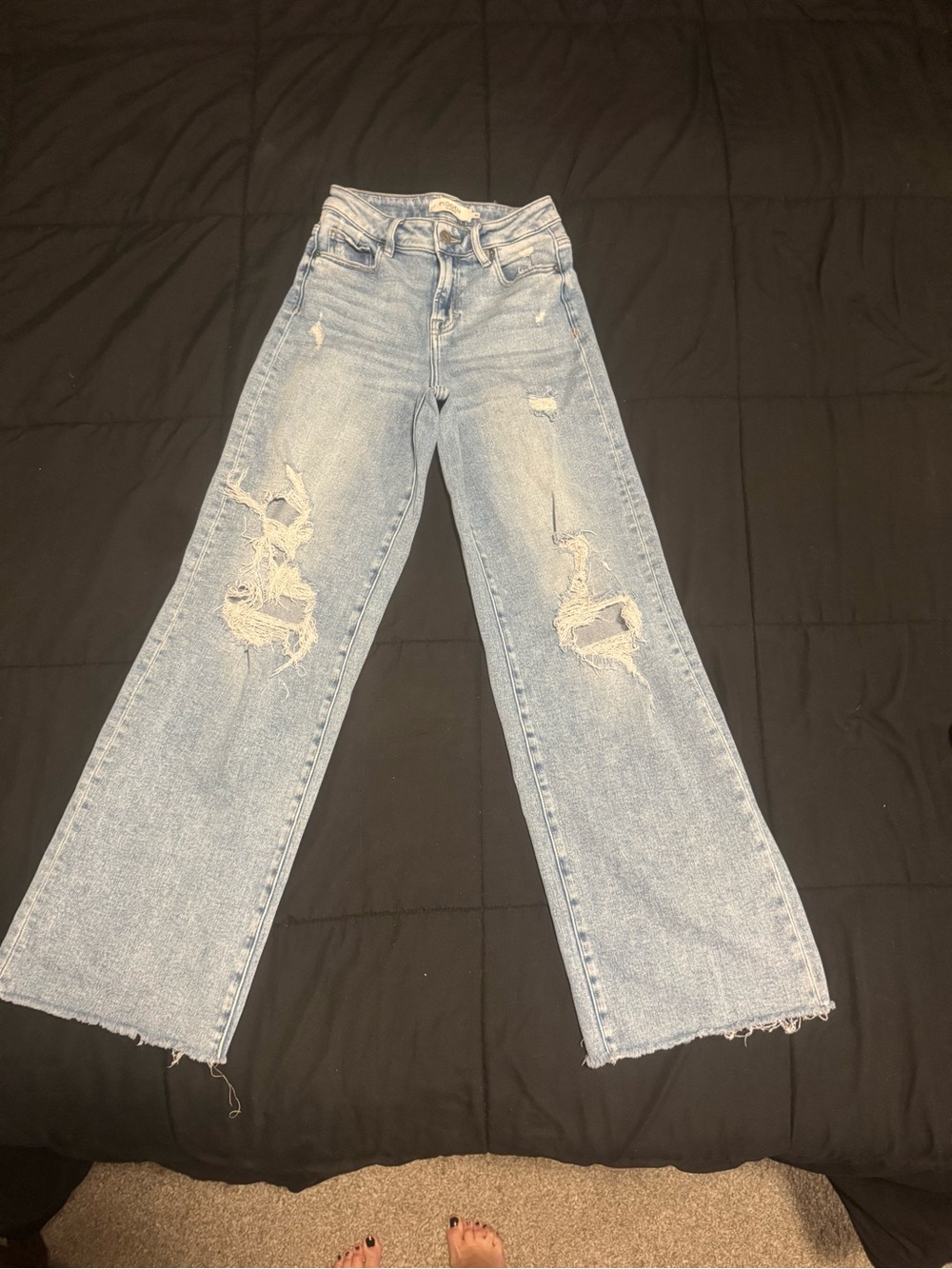 Light Blue Distressed Wide-Leg Women’s Jeans